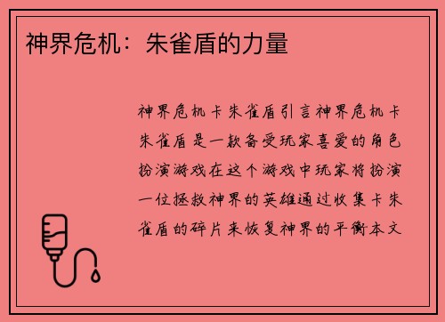 神界危机：朱雀盾的力量
